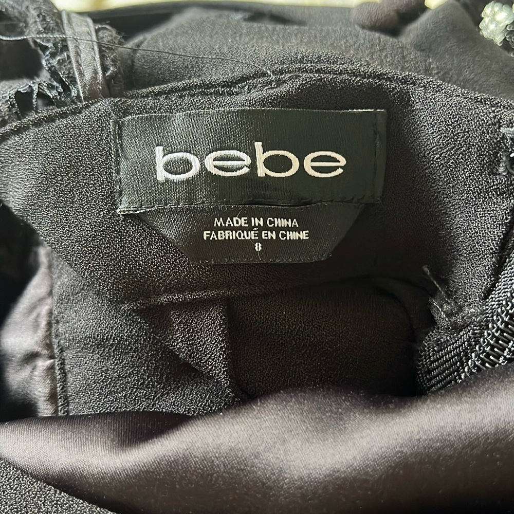 Bebe Black embroidered lace Jumpsuit w/cap sleeves pockets zip & tie Size 8 - Picture 3 of 14